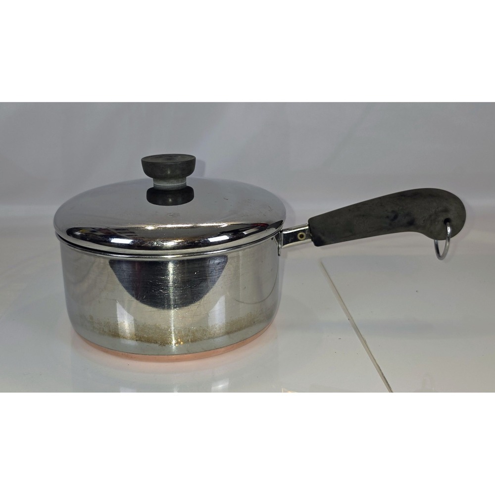 Vintage Revere Ware 2 qt -87 Sauce Pan, Copper Bottom, Stainless Steel, With Lid